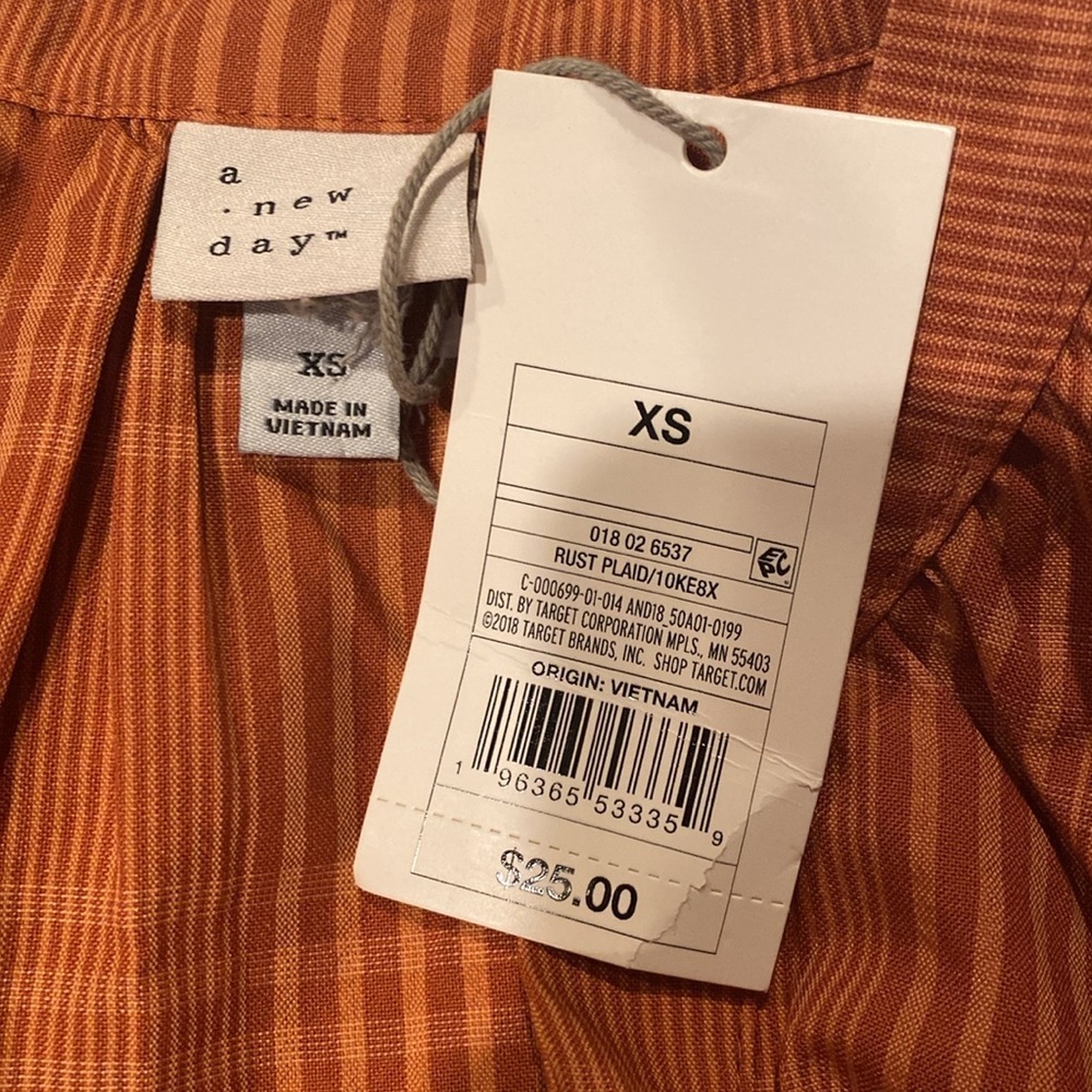 XS orange (rust plaid) A New Day blouse - New with tags - Picture 3 of 4